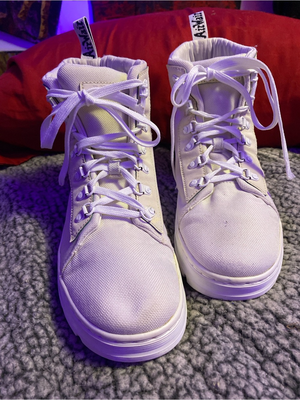 Dr. Martens White Canvas Lace-Up Combat Boots